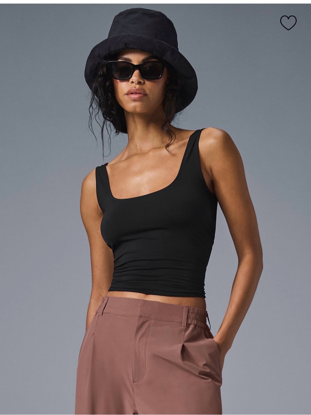 ALO Sheer Glow Black Square-Neck Tank Top - Women's Black Crop Top NWT